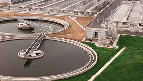 aerial view of industrial wastewater treatment facility